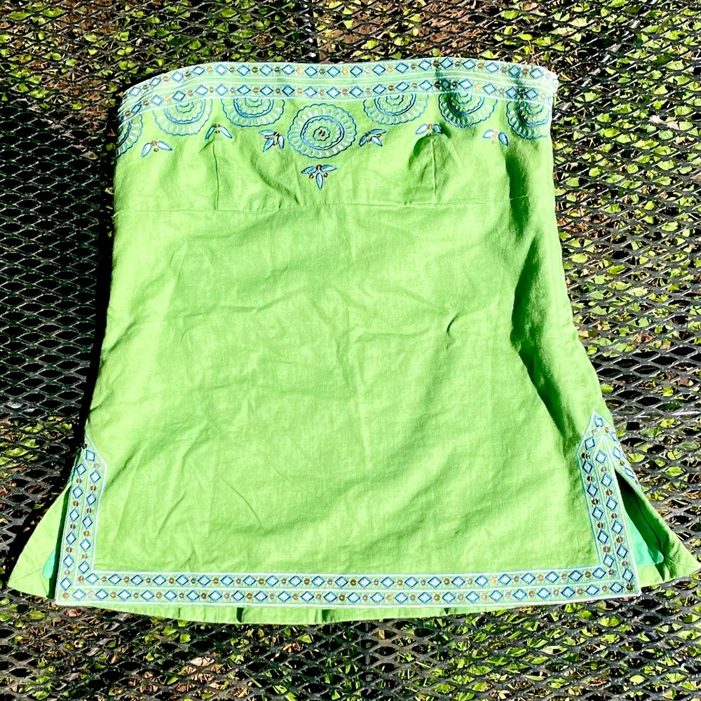 J Crew strapless top y2k summer shirt green and blue floral size 4